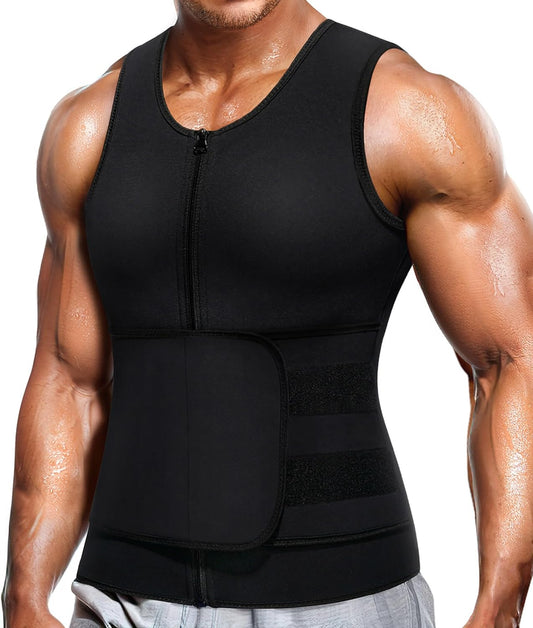 Neoprene Sauna Suit for Men Waist Trainer Vest Zipper Body Shaper with Adjustable Tank Top