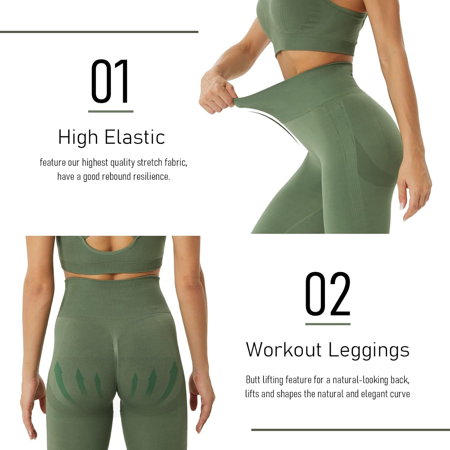 Women'S Workout Outfit 2 Pieces Seamless Yoga Workout Set High Waist Leggings with Sports Bra Gym Clothes Sets Green M