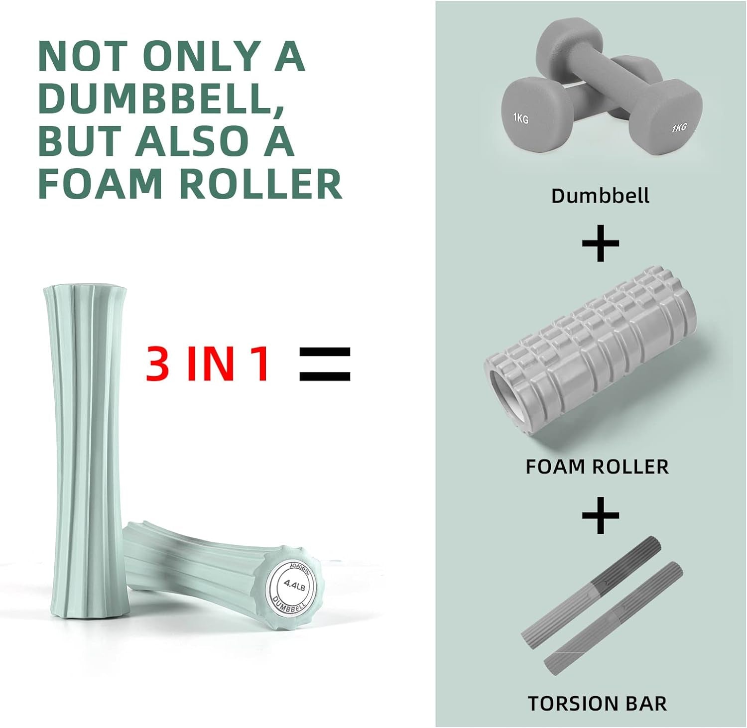 3-In-1 Dumbbell Sets for Women, Body Massage Foam Muscle Roller Stick, Flexible Twist Bar, Multi-Functional Home Gym Fitness Equipment, Prevent Cramps and Release Tension, 4.4LB, Pair