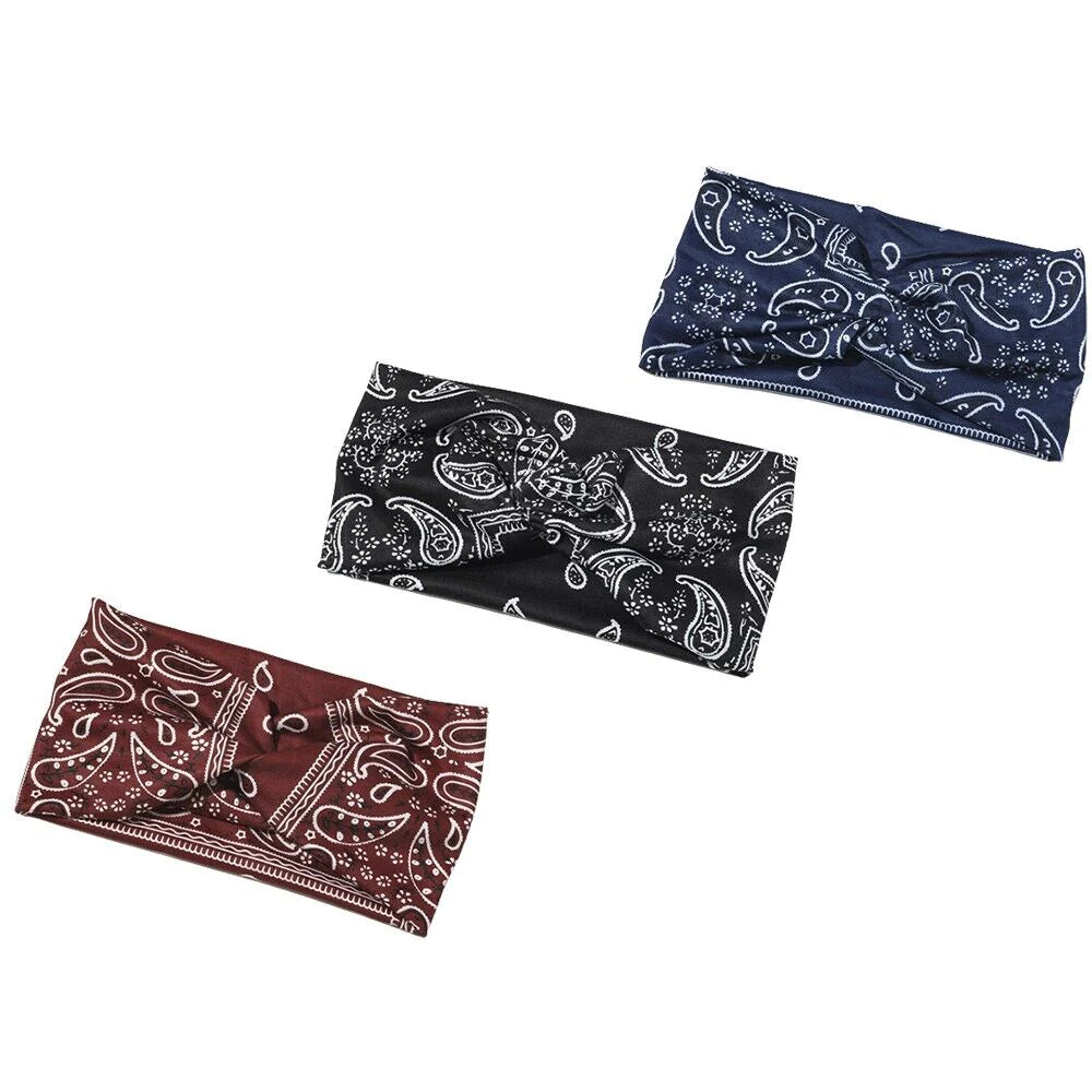 3PCS Boho Headbands Leopard Hair Bands Knotted Turban Wraps Stripe Cloth Elegant