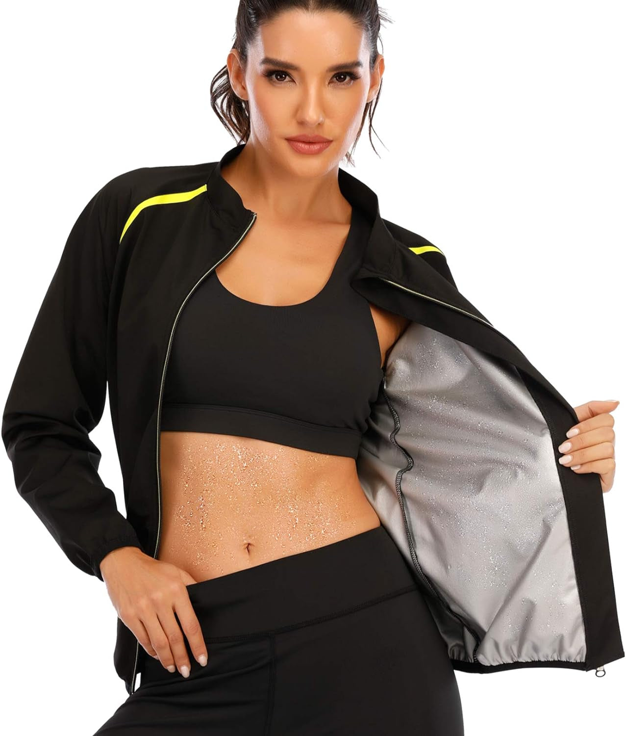 Women Sauna Jacket Slimming Sweat Sauna Suit Sauna Shirt Long Sleeve Workout Tops Body Shaper