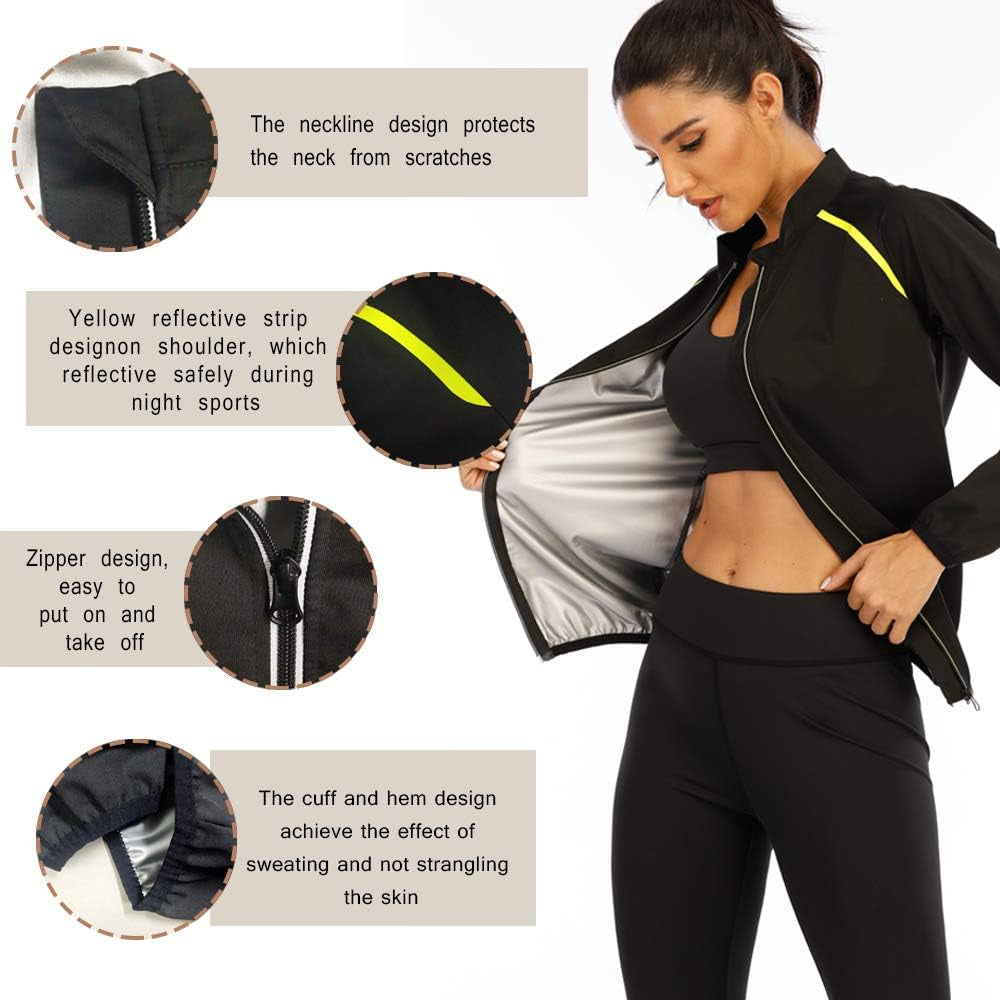 Women Sauna Jacket Slimming Sweat Sauna Suit Sauna Shirt Long Sleeve Workout Tops Body Shaper