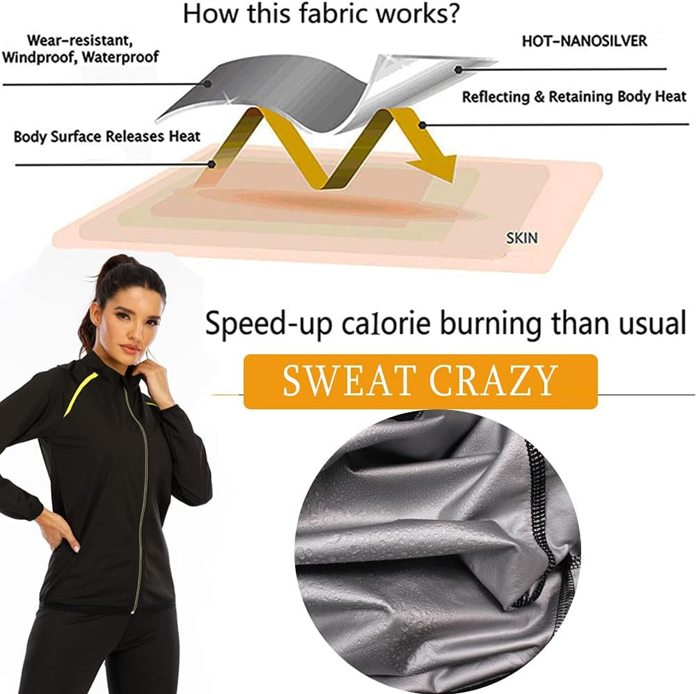 Women Sauna Jacket Slimming Sweat Sauna Suit Sauna Shirt Long Sleeve Workout Tops Body Shaper