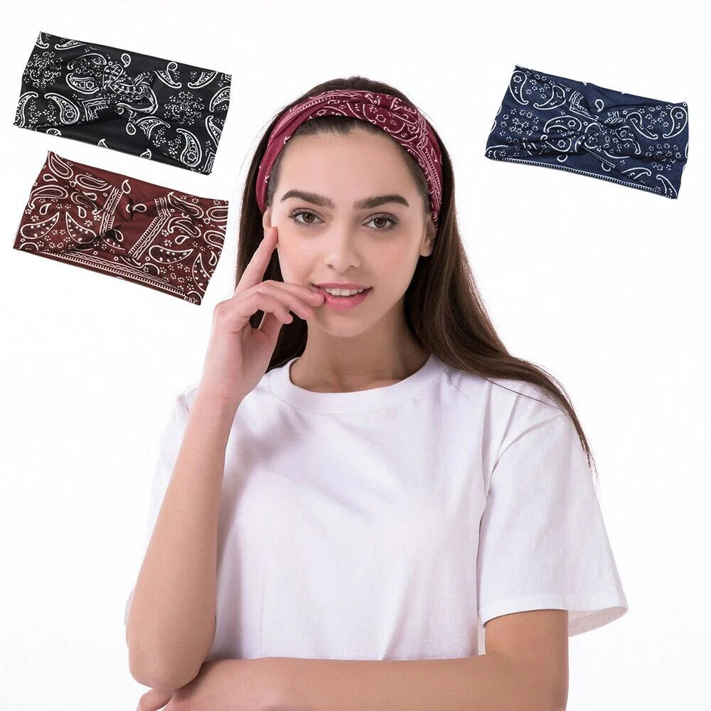 3PCS Boho Headbands Leopard Hair Bands Knotted Turban Wraps Stripe Cloth Elegant