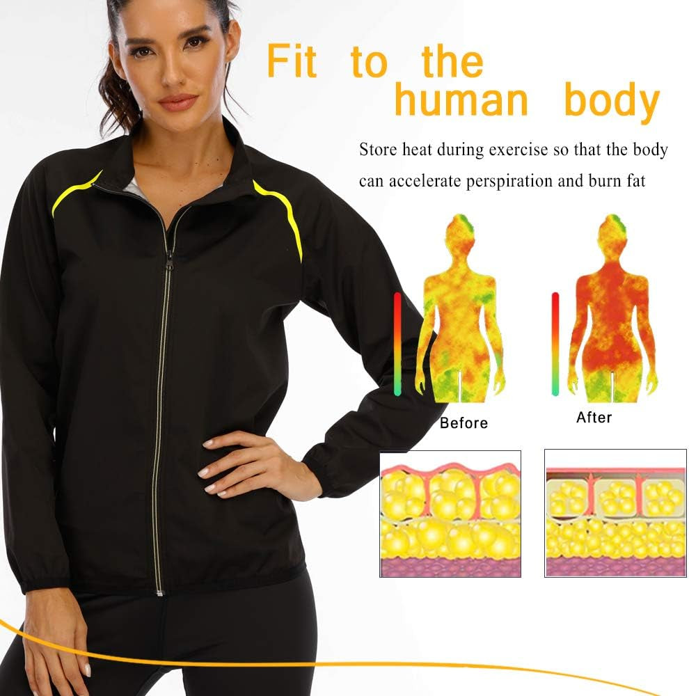 Women Sauna Jacket Slimming Sweat Sauna Suit Sauna Shirt Long Sleeve Workout Tops Body Shaper